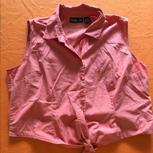 Coral button down top